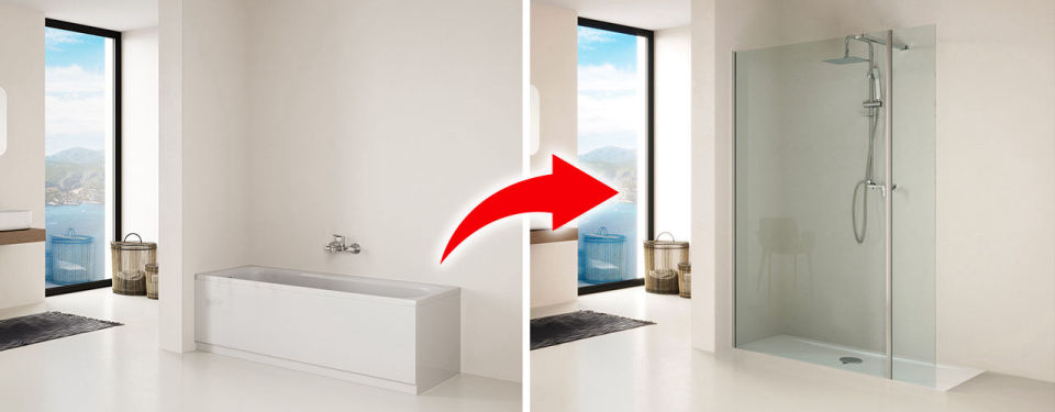 Prima e dopo la trasformazione vasca in doccia